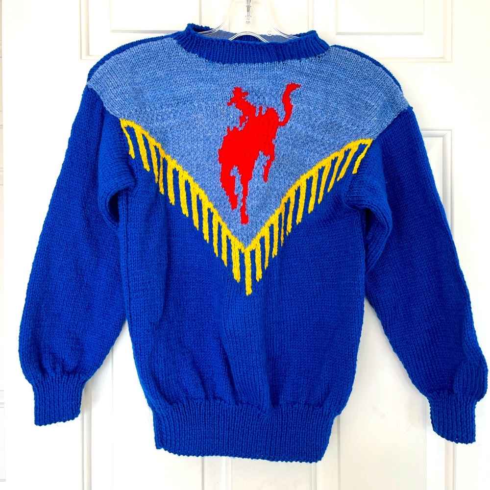 Vintage Western Rodeo Stampede Hand-knit Sweater Big Kid 8-10